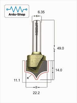 Фреза скругление TideWay R-11.1х14х22.2х6.35 мм 760330265