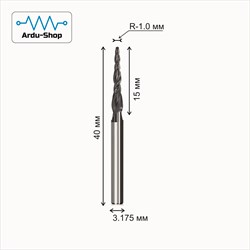 Фреза спиральная двухзаходная конусная R-1.0х15х40х3.175 мм (AlTiN) 760330173