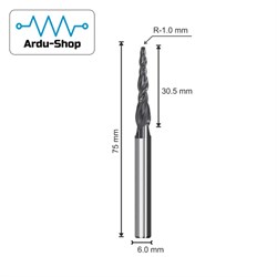 Фреза спиральная двухзаходная конусная R-1.0х30.5х75х6мм (AlTiN) 760110075