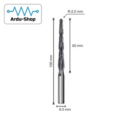 Фреза спиральная двухзаходная конусная R-2.0х60х100х6мм (AlTiN) 760110076