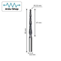 Фреза спиральная двухзаходная конусная R-2.0х47х85х8мм (AlTiN) 760110077