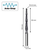 Фреза спиральная двухзаходная конусная R-2.0х60х100х6мм (AlTiN) 760110076
